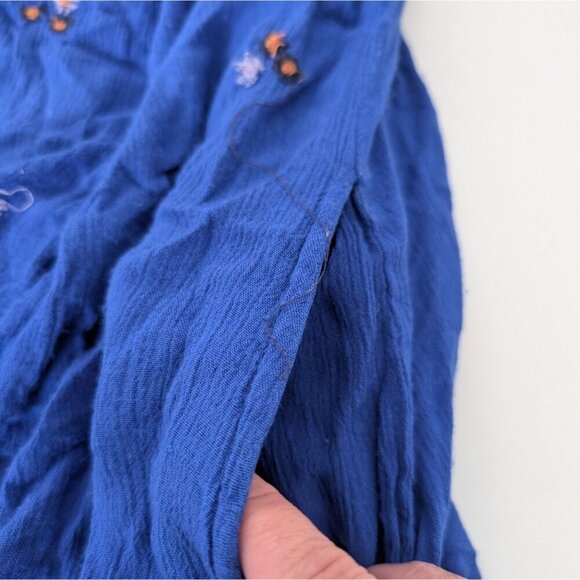 Free People Embroidered Floral Oxford Swing Dress Womens Size Medium Blue Boho - Picture 8 of 14